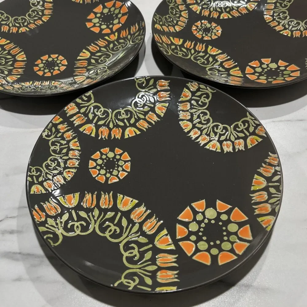 180 Robin Pickens Dinner Plates Lot Of 3 Gray 10” Floral Cottage Core Whimsy